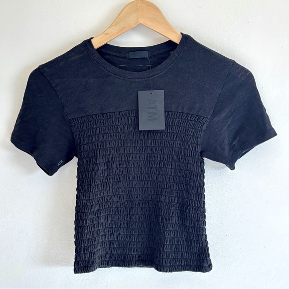 ATM Anthony Thomas Melillo Fitted Black Smocked Tee - Picture 5 of 13